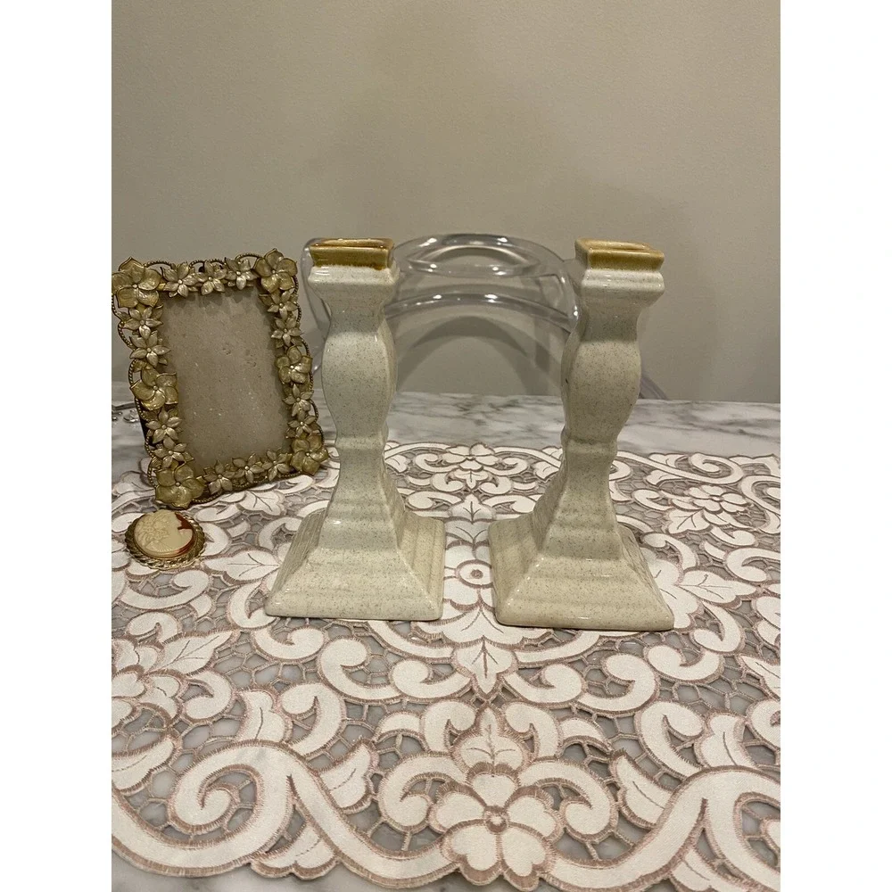 2 Vintage Candlestick E8000 Mikasa Whole Wheat Brown/Beige Stone Romantic Look